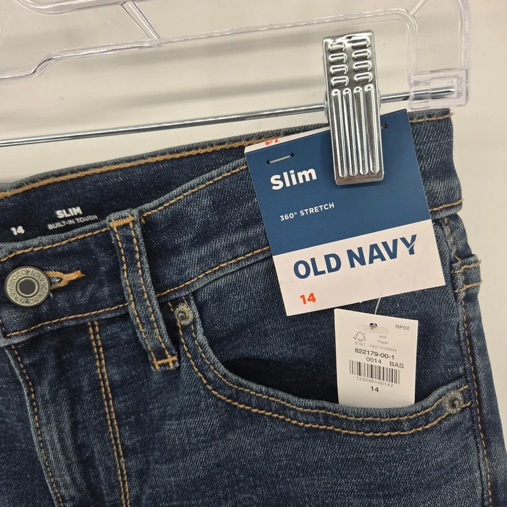 Old Navy‎ Kids Boys Jeans Size 14 Slim Built In Tough Dark Wash New